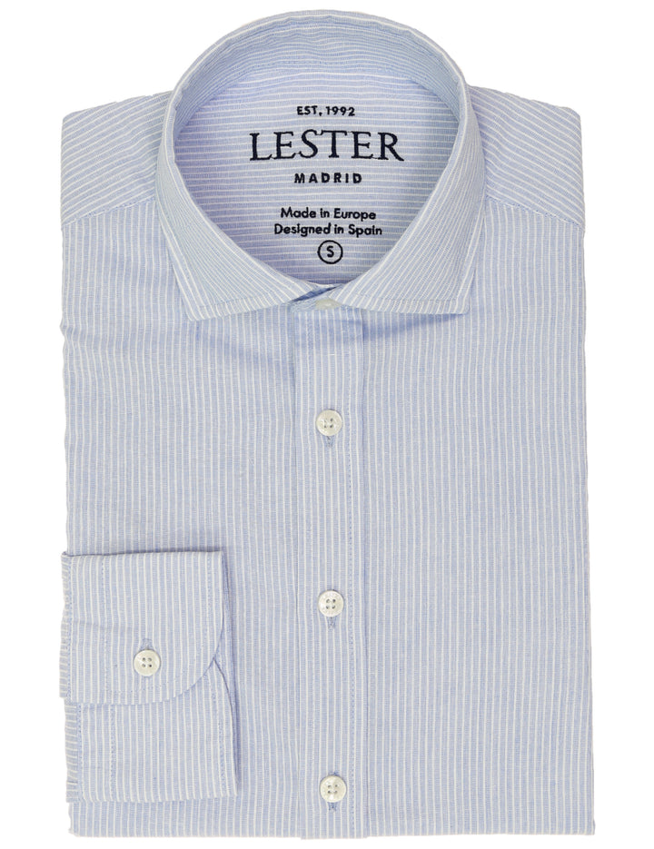 Camisa sport lino algodón raya fina Azul