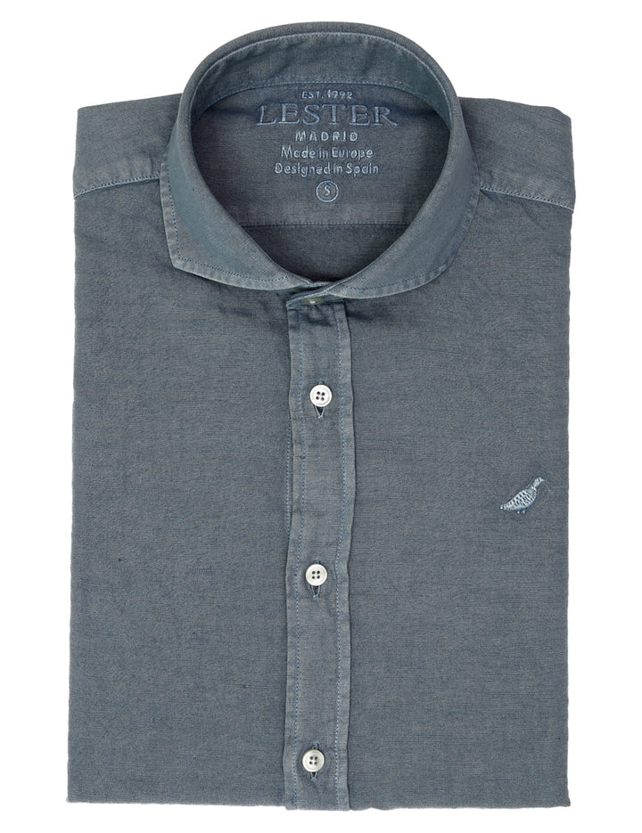Camisa lino algodón lavada Azul