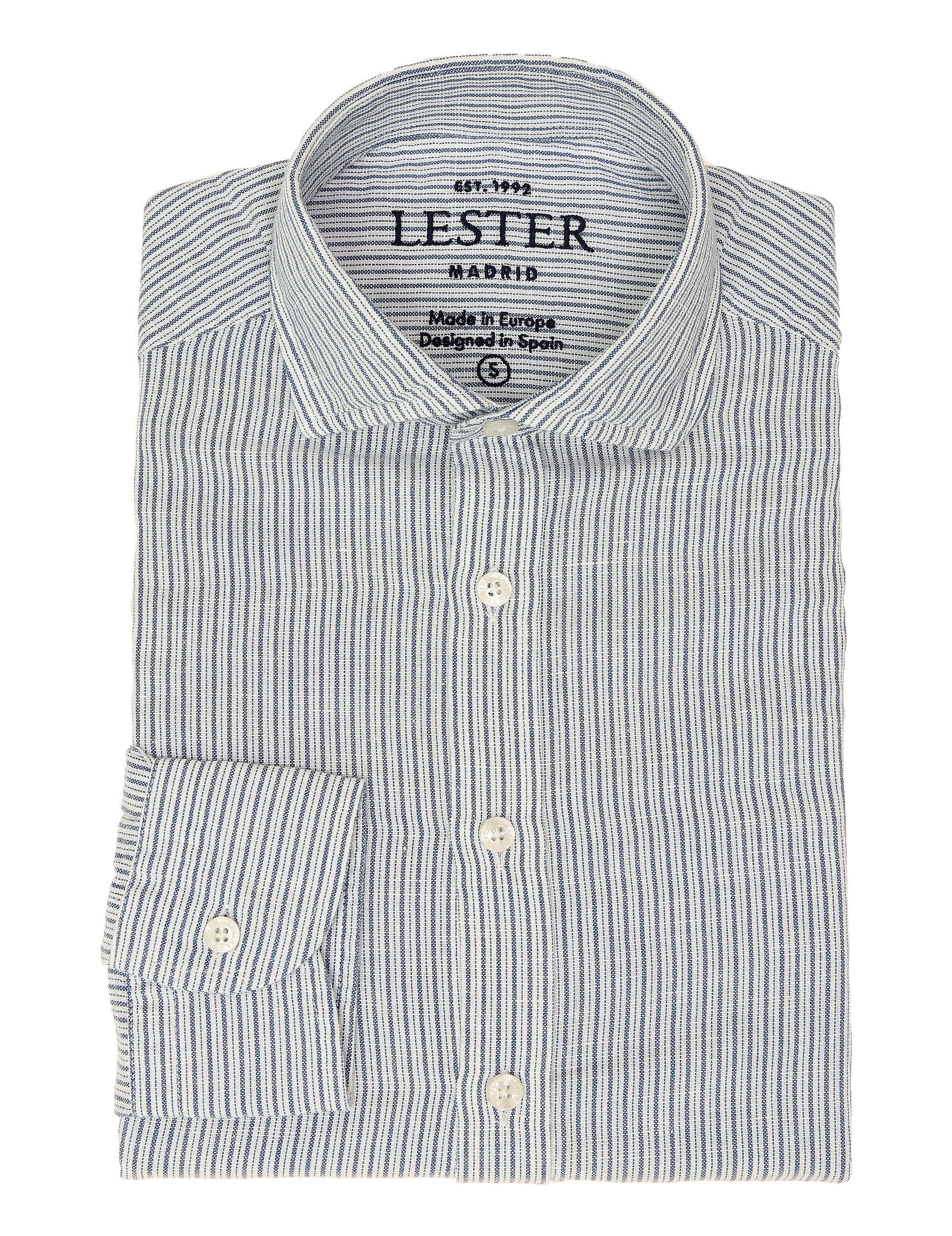 Camisa sport lino algodón rayas Azul