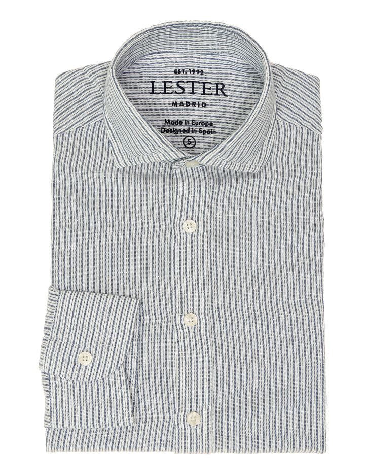Camisa sport lino algodón rayas Azul