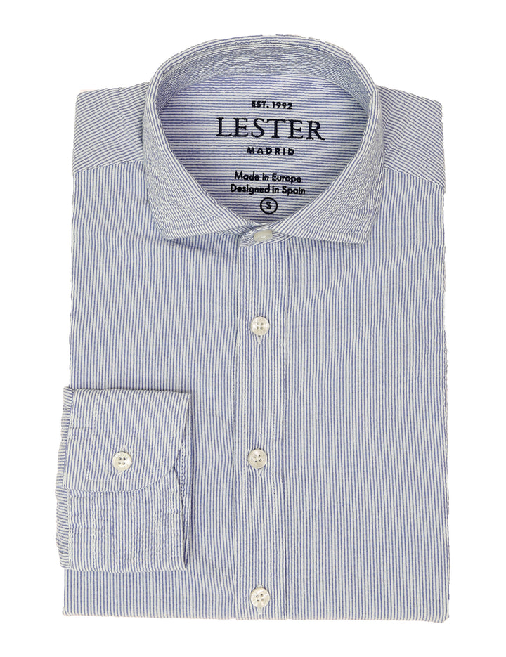 Camisa sport seersucker Azul