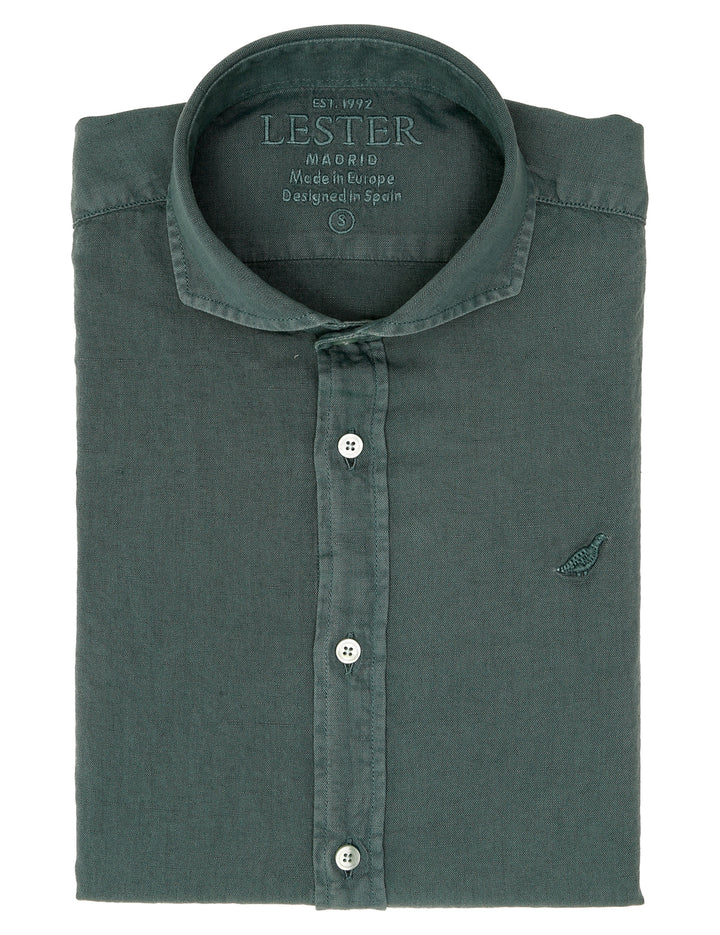 Camisa lino algodón lavada Verde oscuro