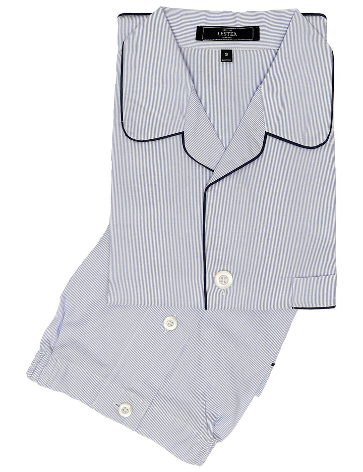 Pijama corto raya fina Azul