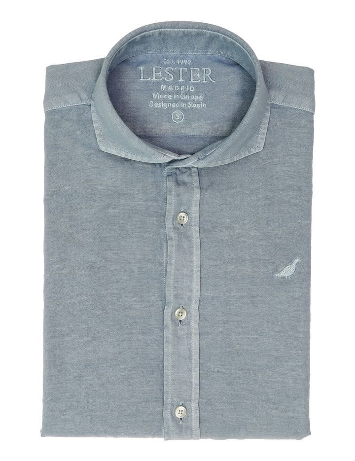 Camisa lino algodón lavada Azul claro