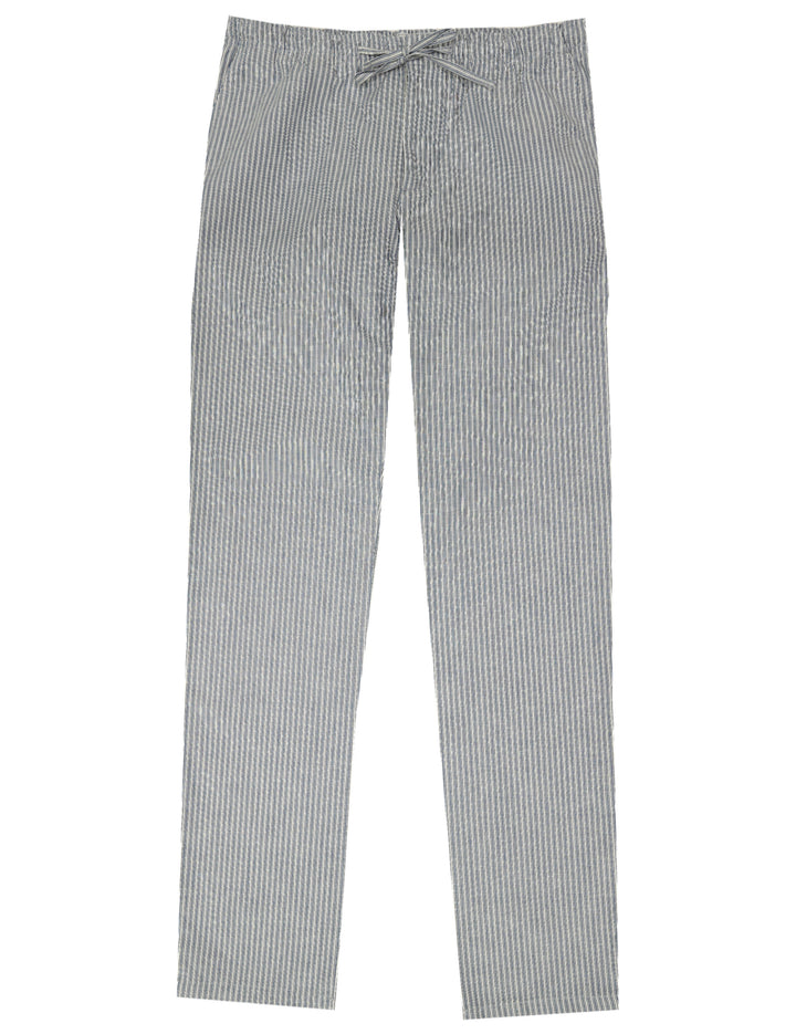 Pantalón multirayas lino algodón Azul