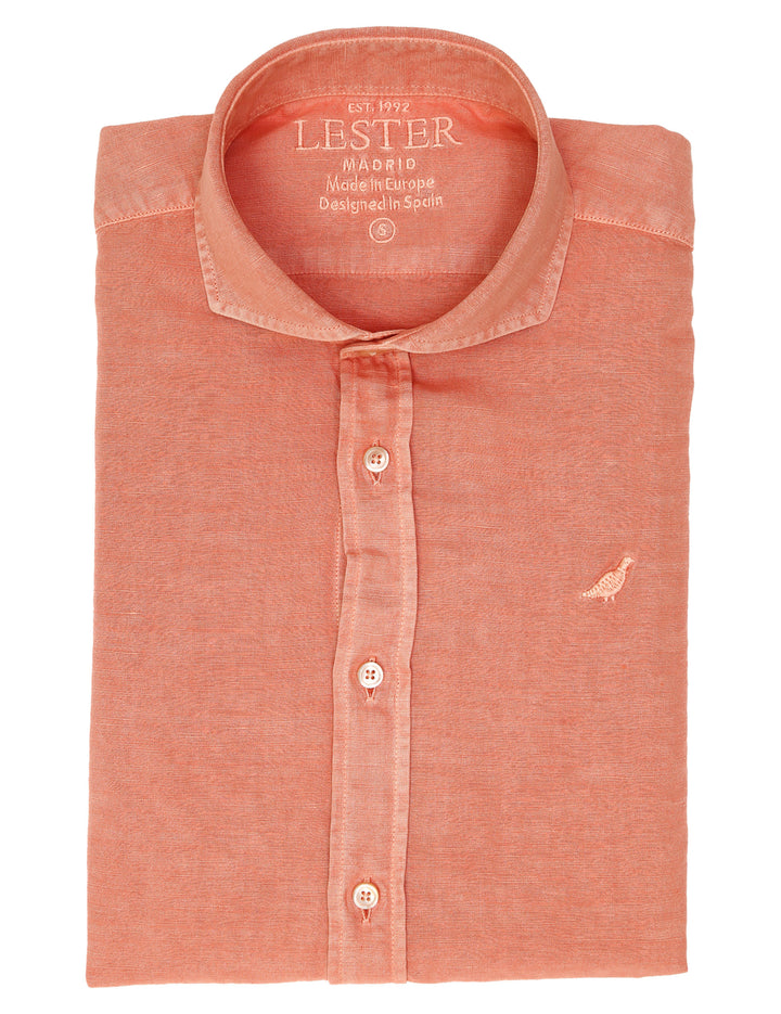 Camisa lino algodón lavada Coral