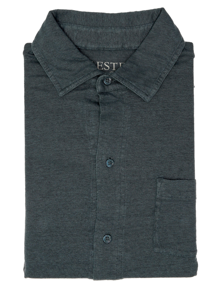 Camisa polo lino lavada Azul