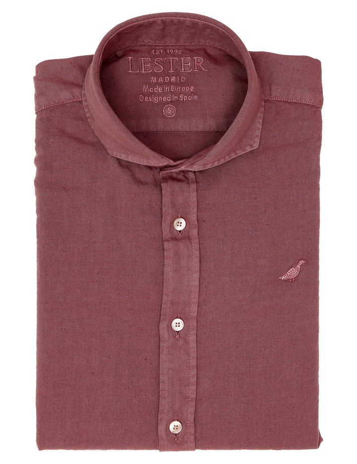 Camisa lino algodón lavada Burdeos