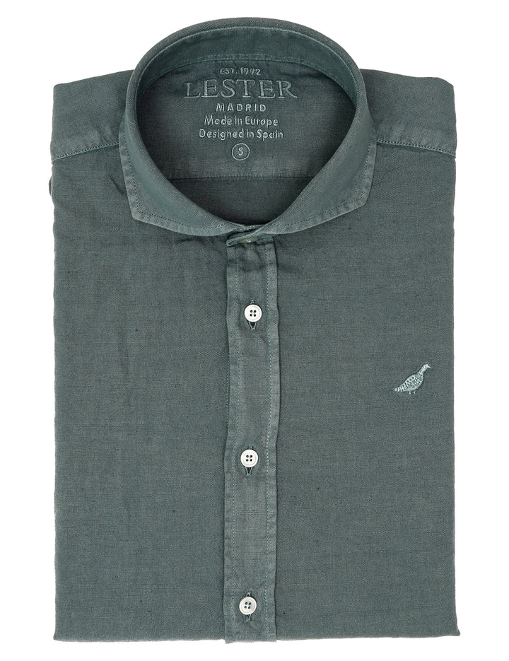 Camisa lino algodón lavada Verde medio