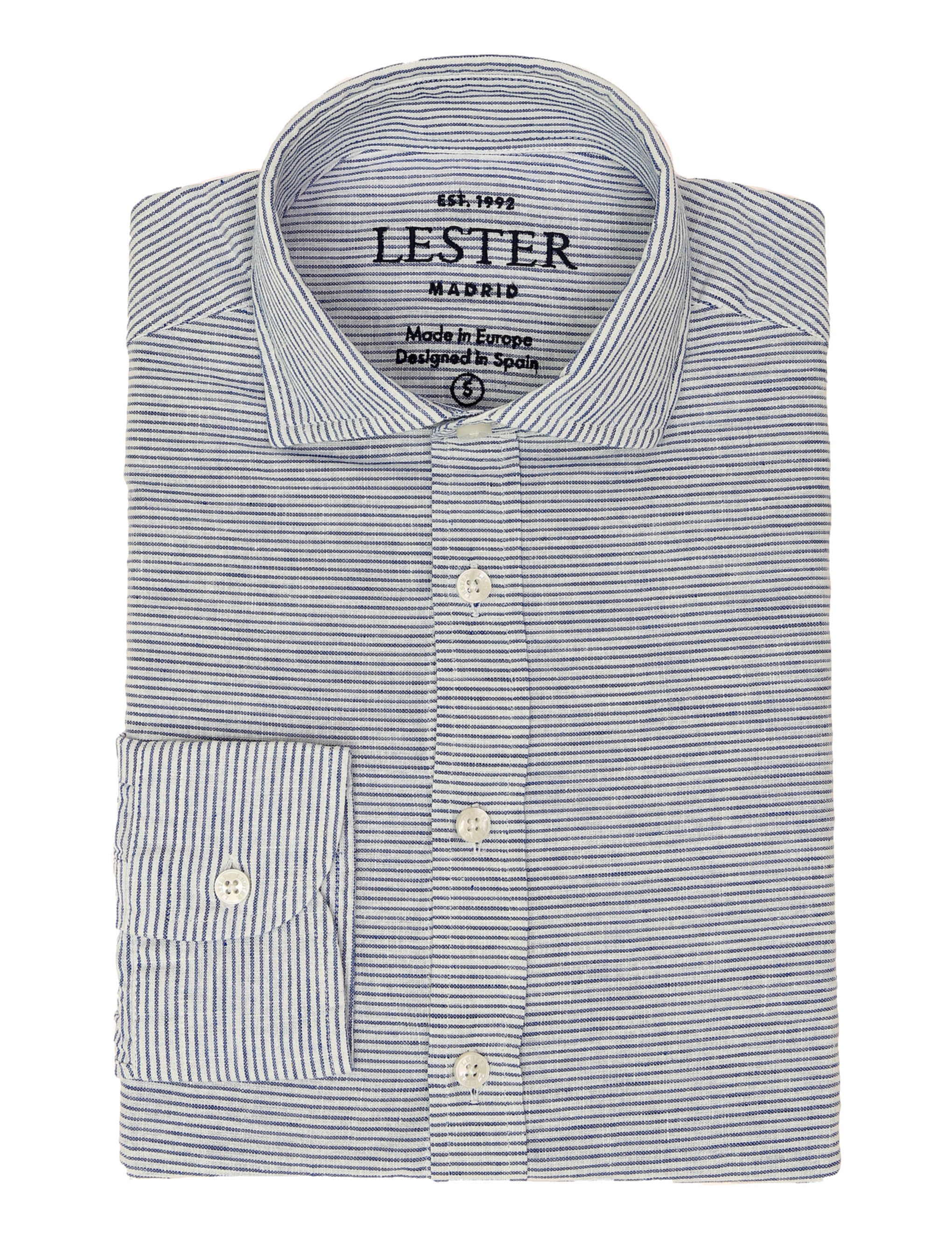 Camisa sport lino raya ancha Azul