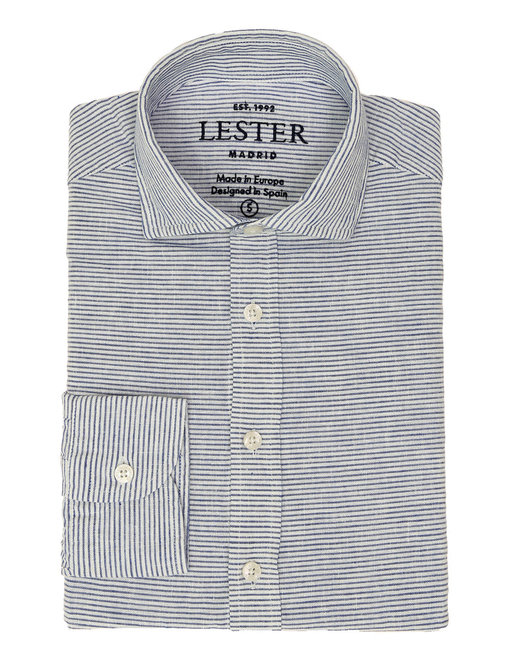 Camisa sport lino raya ancha Azul
