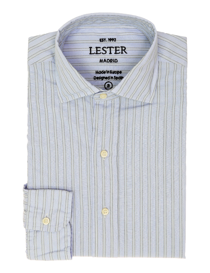 Camisa sport lavada raya fina Azul