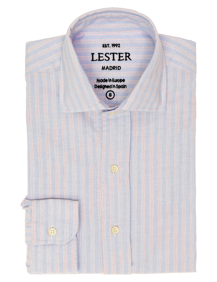 Camisa sport oxford doble raya Azul/rosa