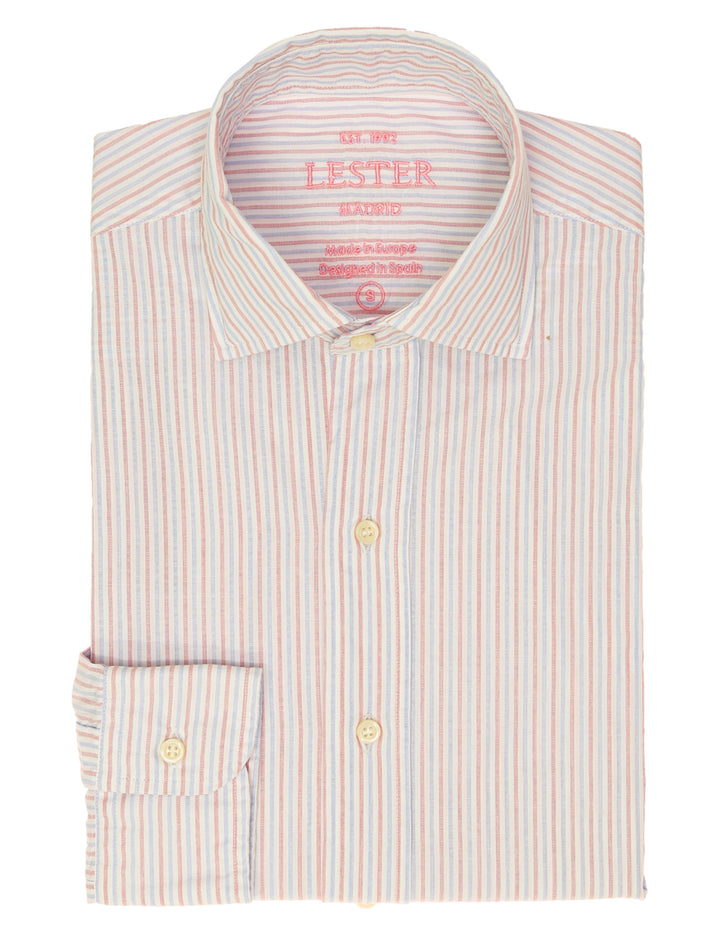 Camisa sport lavada 2 rayas Azul/rosa