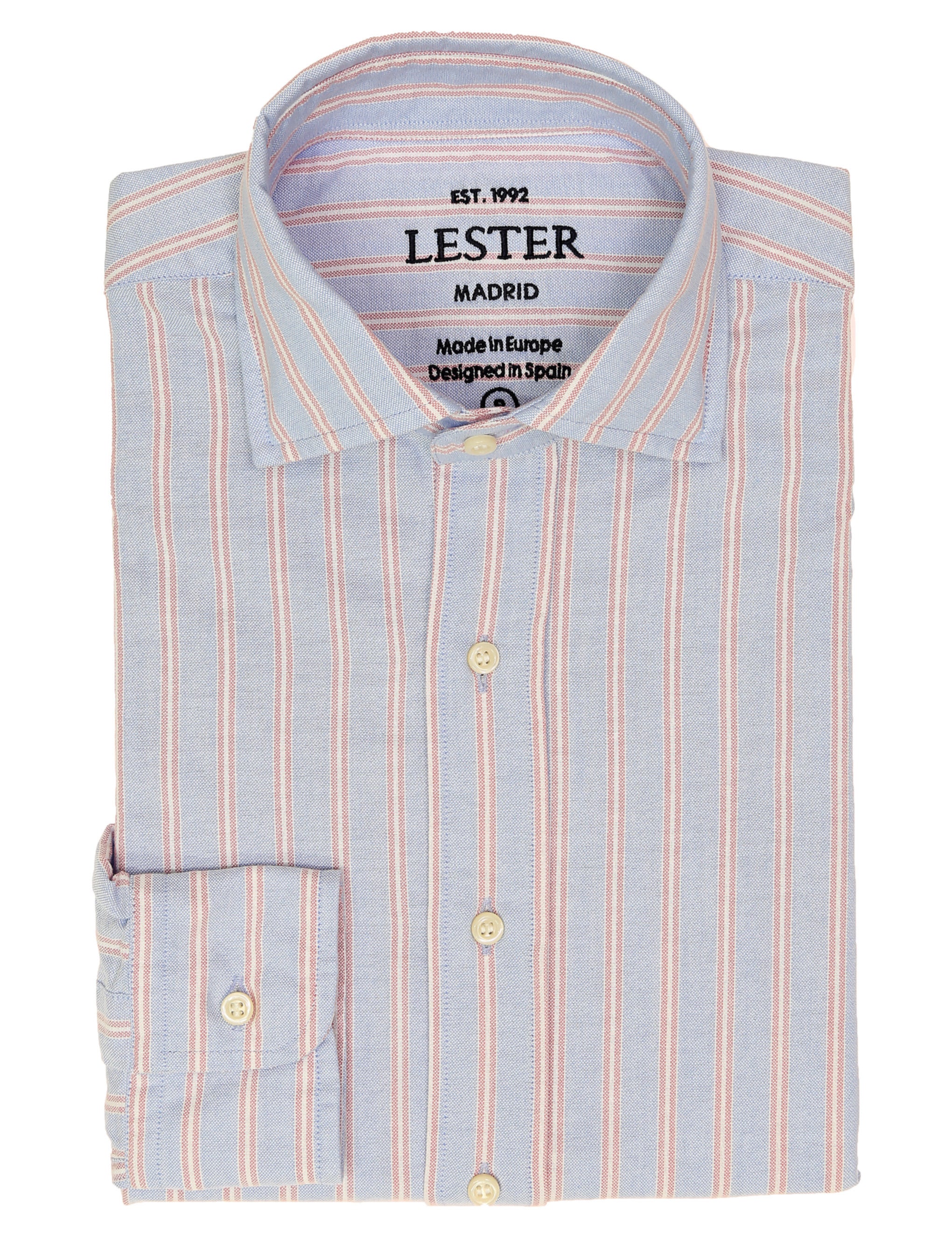 Camisa sport oxford dos rayas Azul/rosa
