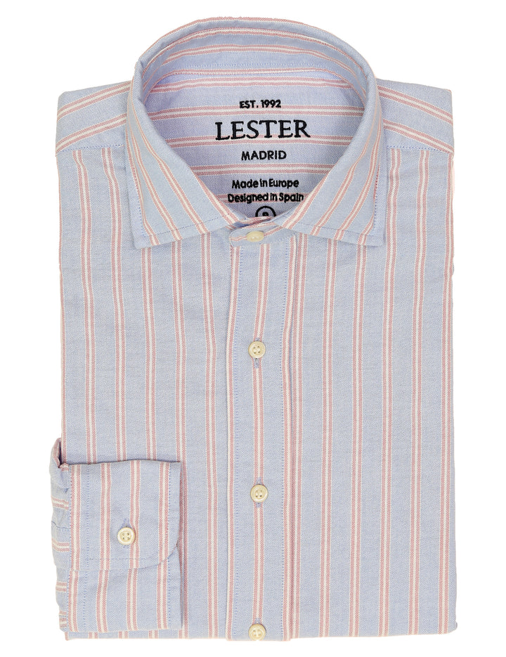 Camisa sport oxford dos rayas Azul/rosa