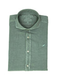 Camisa Lino Algodón Lavada Verde Oscuro
