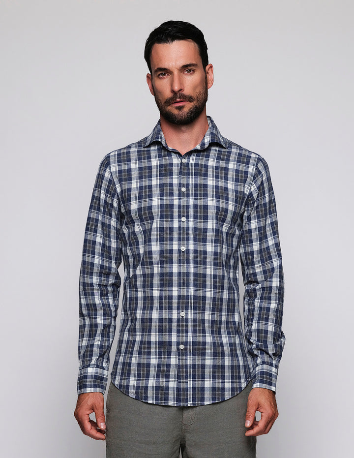 Camisa Sport Lino/alg Tartan Azul/Verde