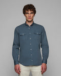 Camisa Sarga Bolsillos Tintada Azul