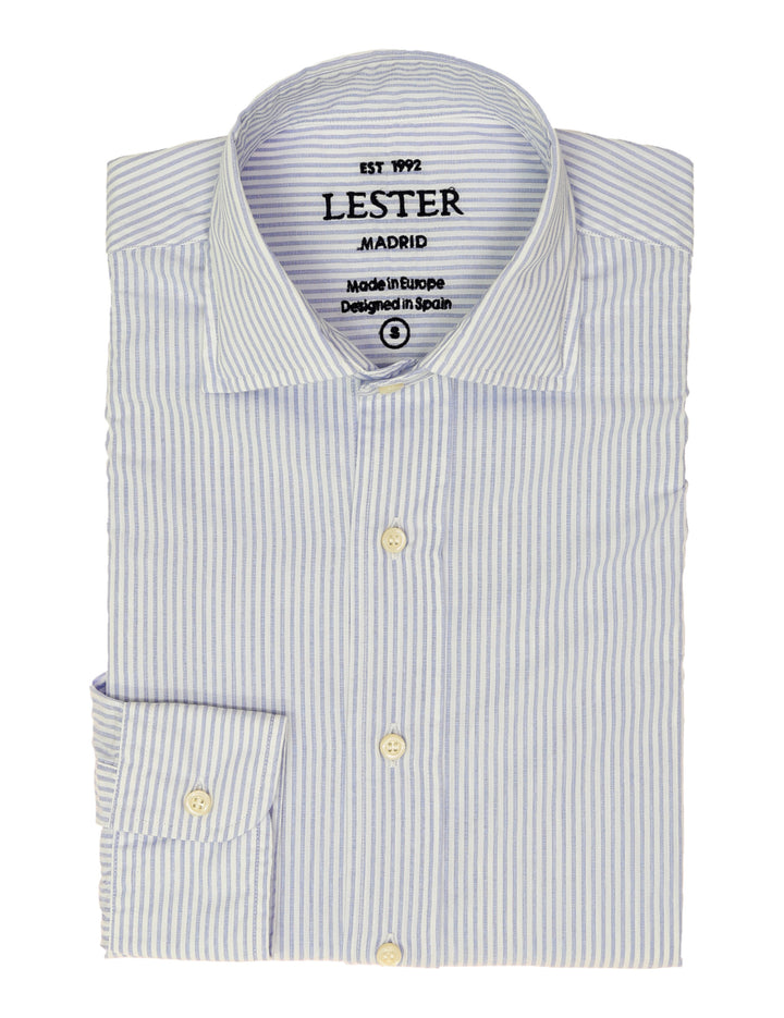 Camisa sport lavada  raya fina Azul
