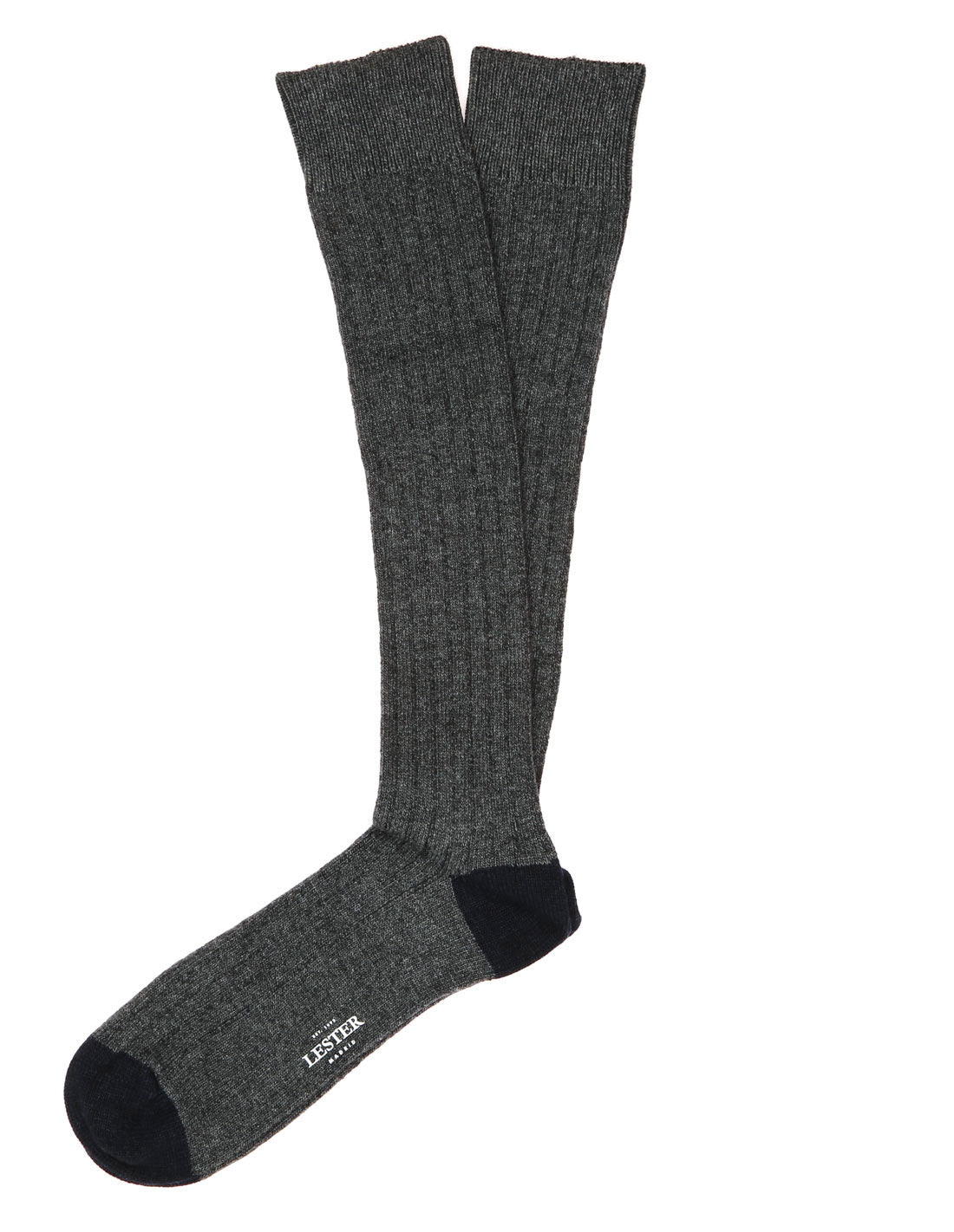 Calcetin lana cashmere liso puntera Gris