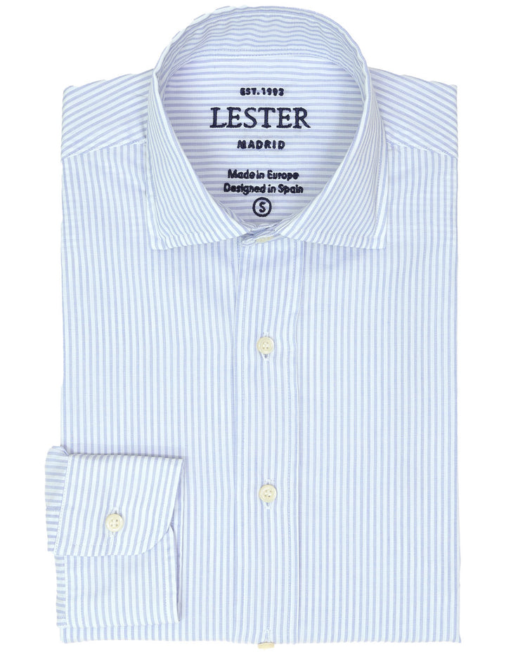 Camisa sport lavada  raya fina Azul