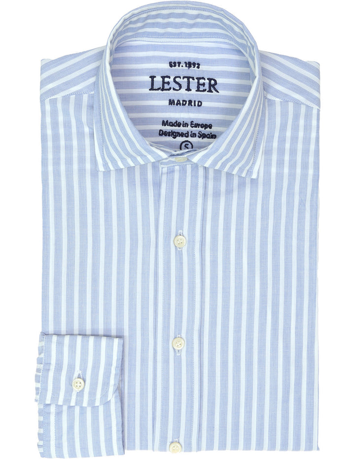 Camisa sport lavada  raya ancha Azul