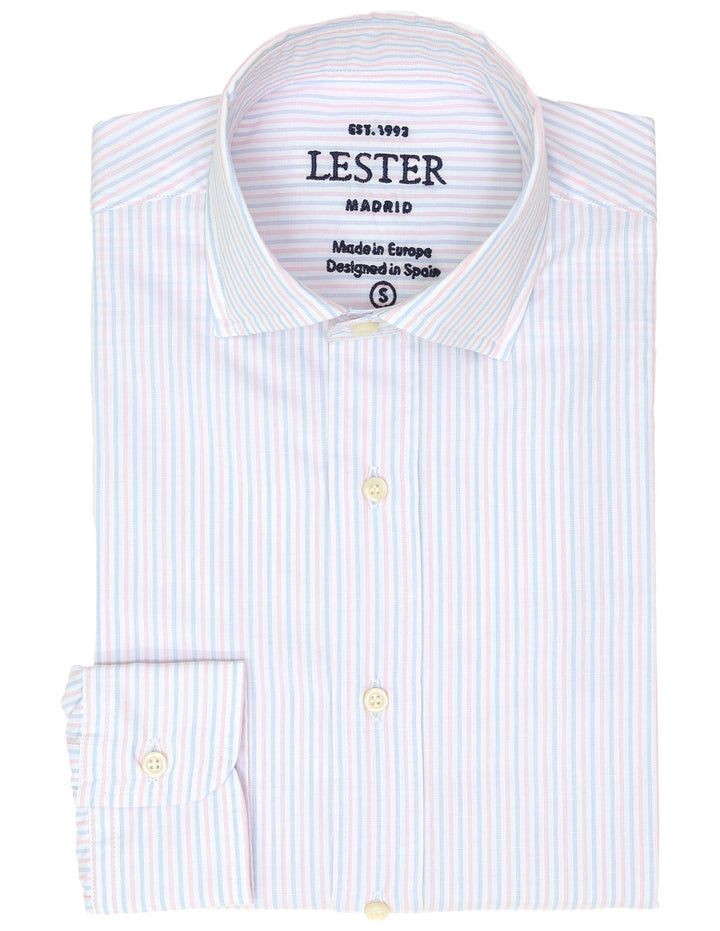 Camisa sport lavada  raya fina bicolor Azul/rosa