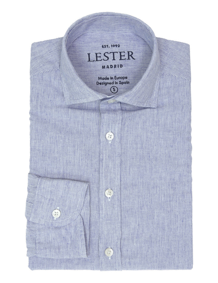 Camisa sport lino algodón mil rayas Azul