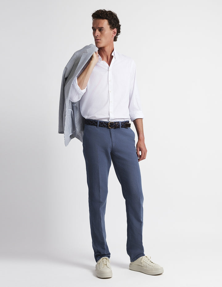 Pantalón lino algodón tencel Azul medio