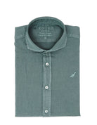 Camisa lino algodón lavada Petroleo