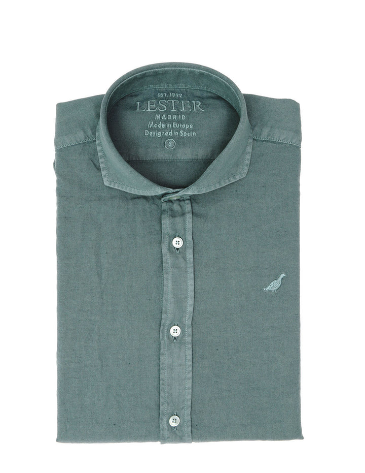 Camisa lino algodón lavada Petroleo