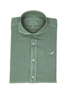 Camisa lino algodón lavada Verde oscuro