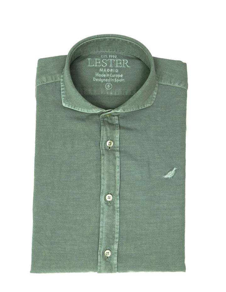 Camisa lino algodón lavada Verde oscuro