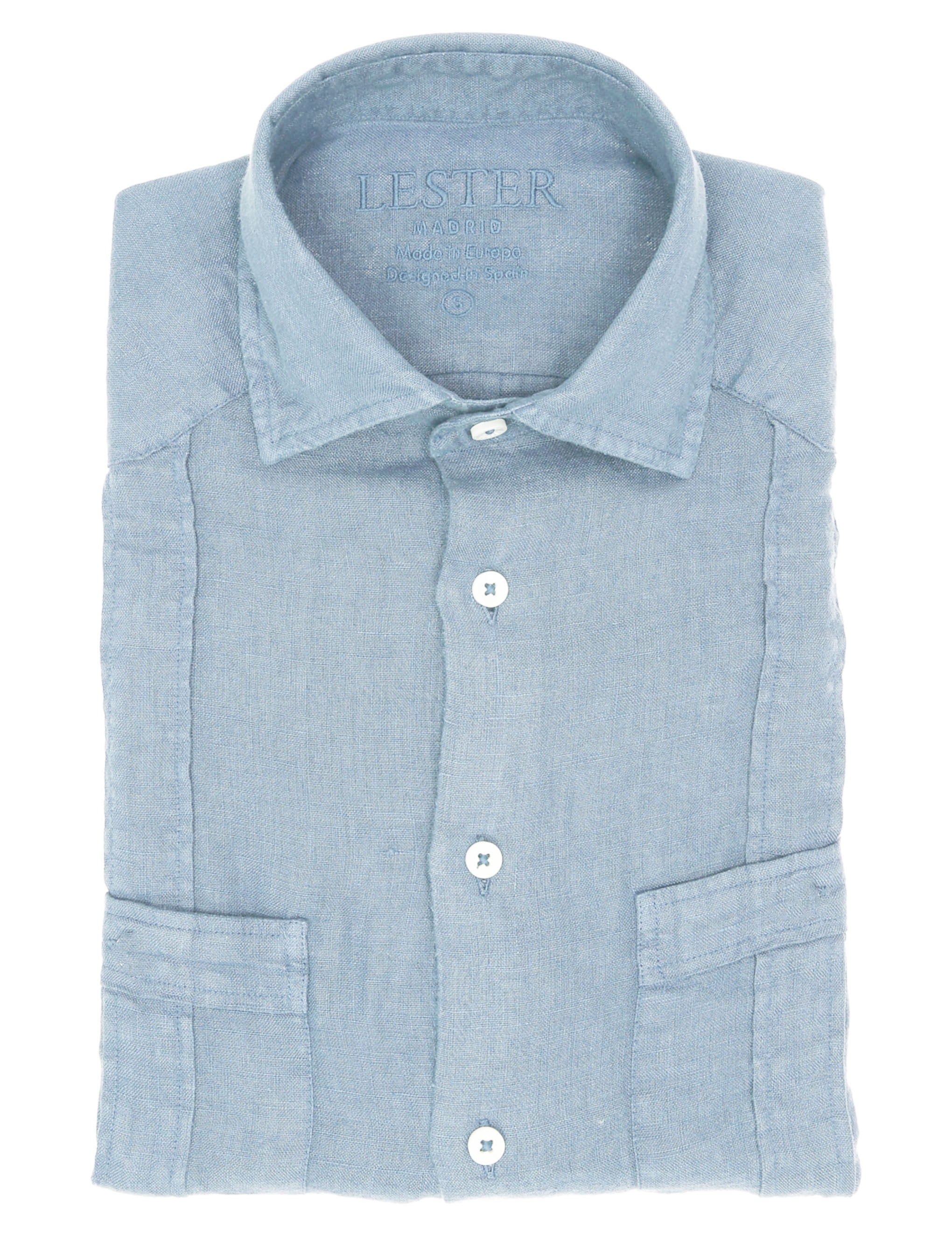 Camisa lino jaretas Azul claro