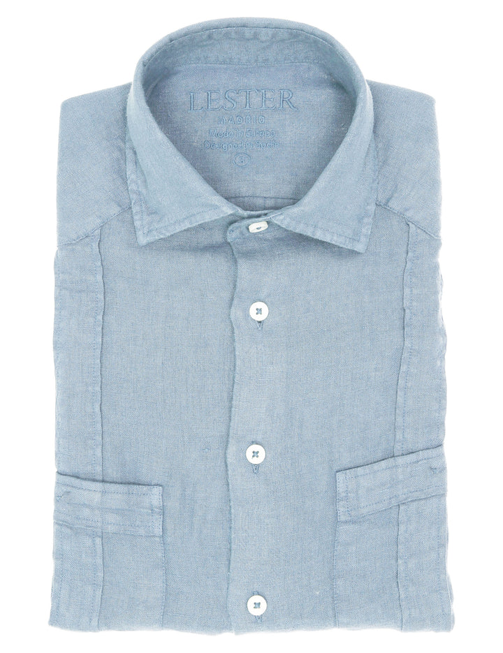 Camisa lino jaretas Azul claro