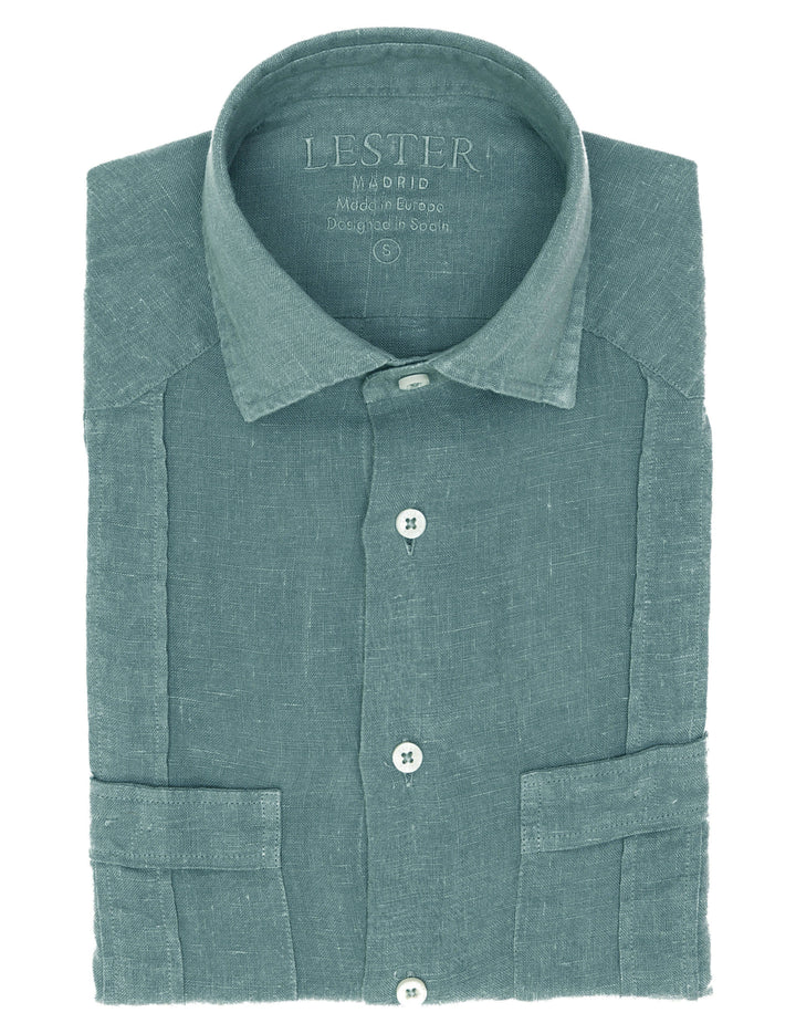 Camisa lino jaretas Verde oscuro