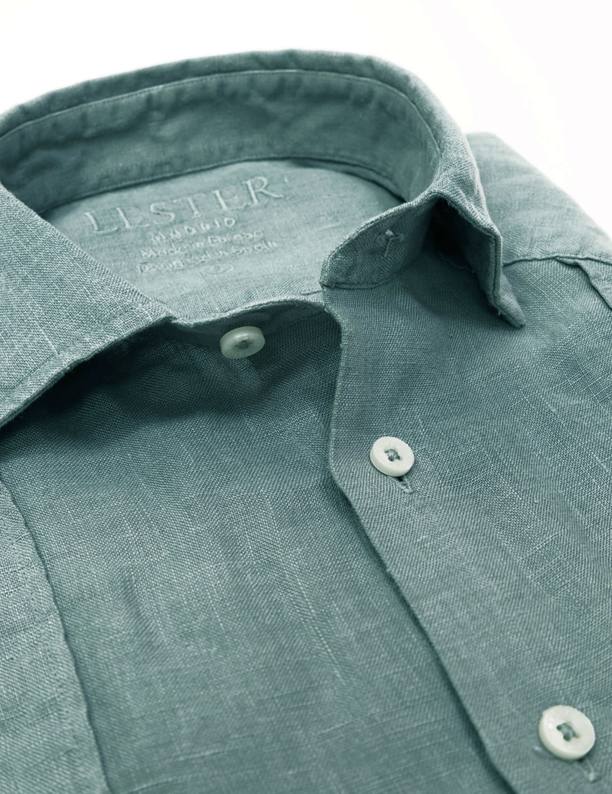 Camisa lino jaretas Verde oscuro