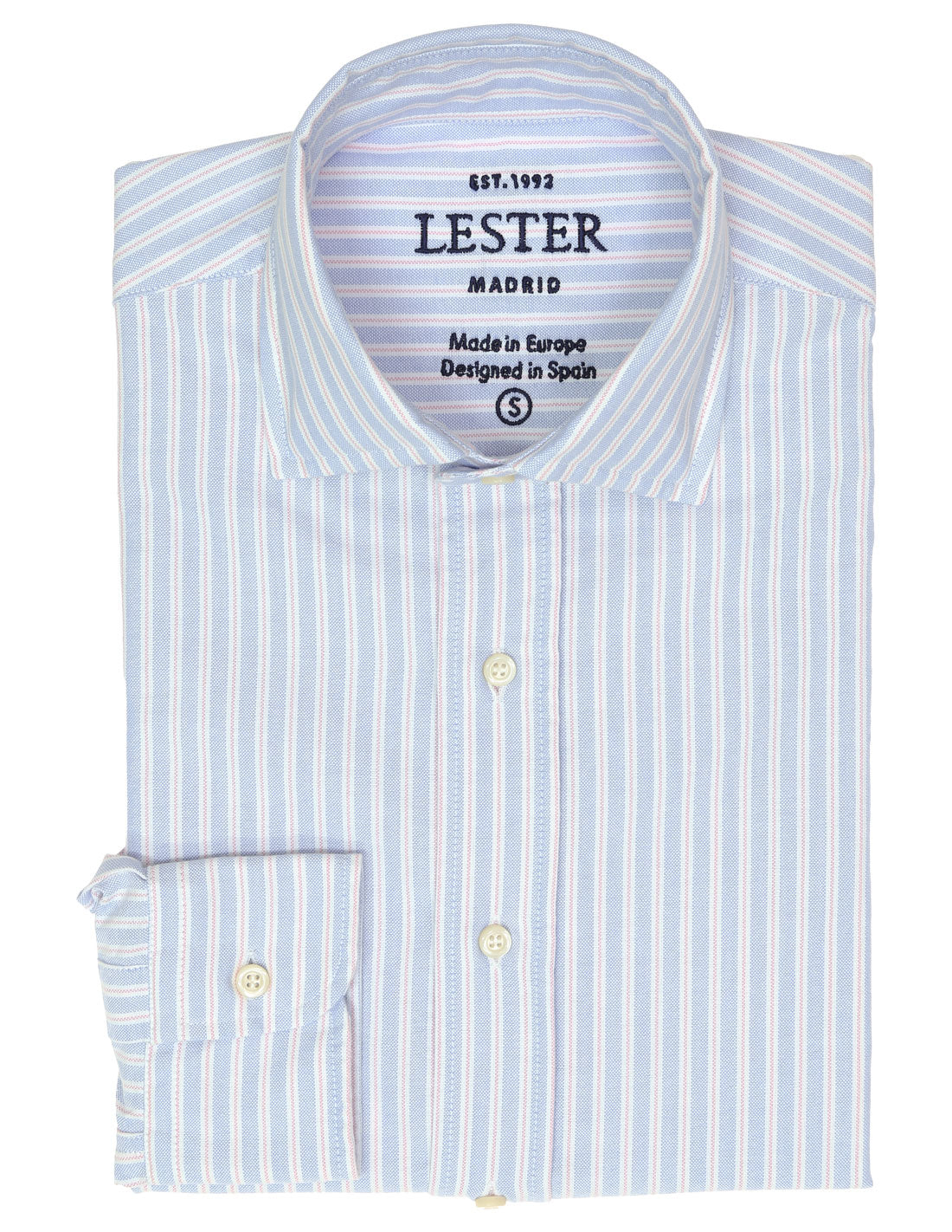 Camisa sport oxford multirayas Azul/rosa