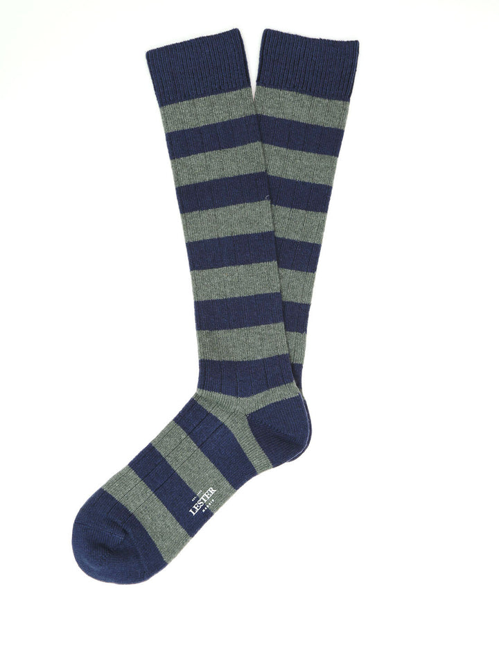 Calcetin lana cashmere rayas Azul medio