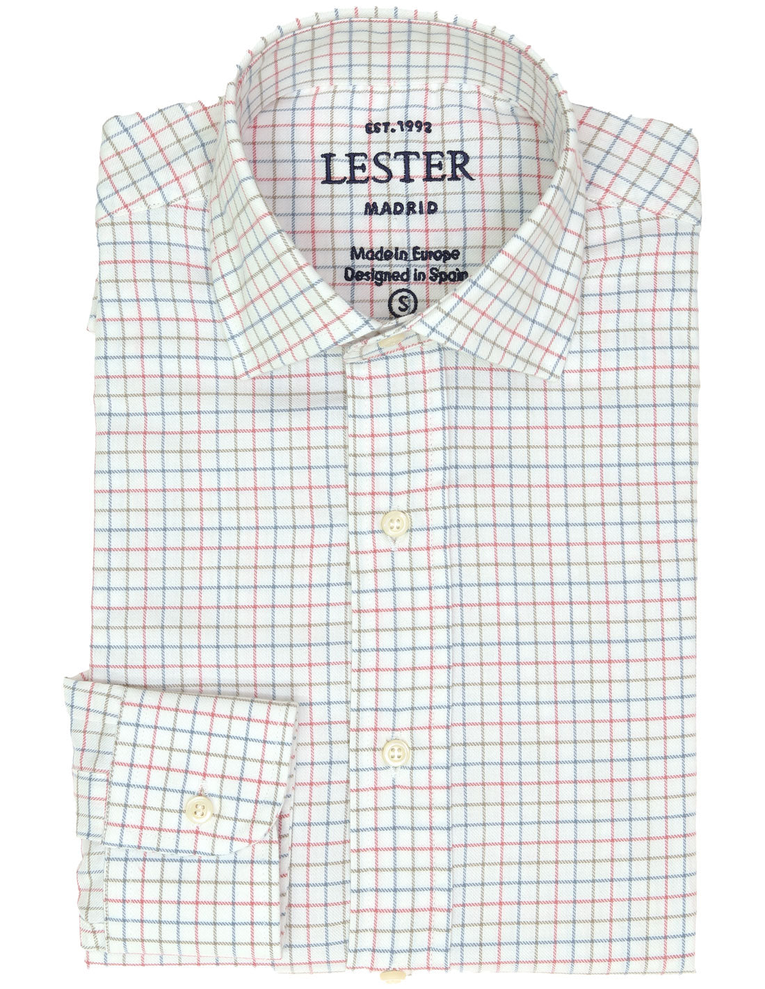 Camisa sport viela cuadro pequeño Azul/fresa