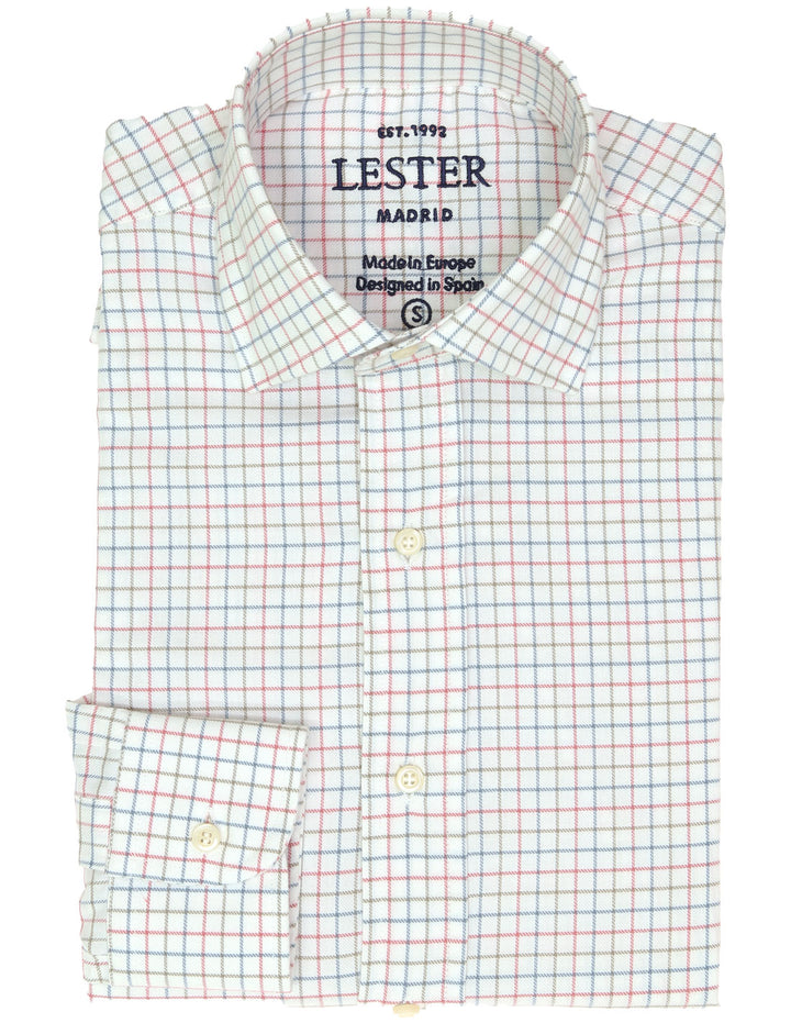 Camisa sport viela cuadro pequeño Azul/fresa