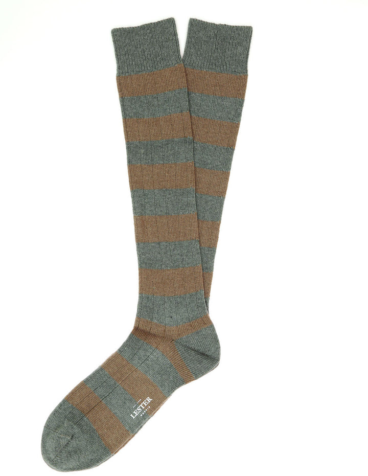 Calcetin lana cashmere rayas Verde/azul