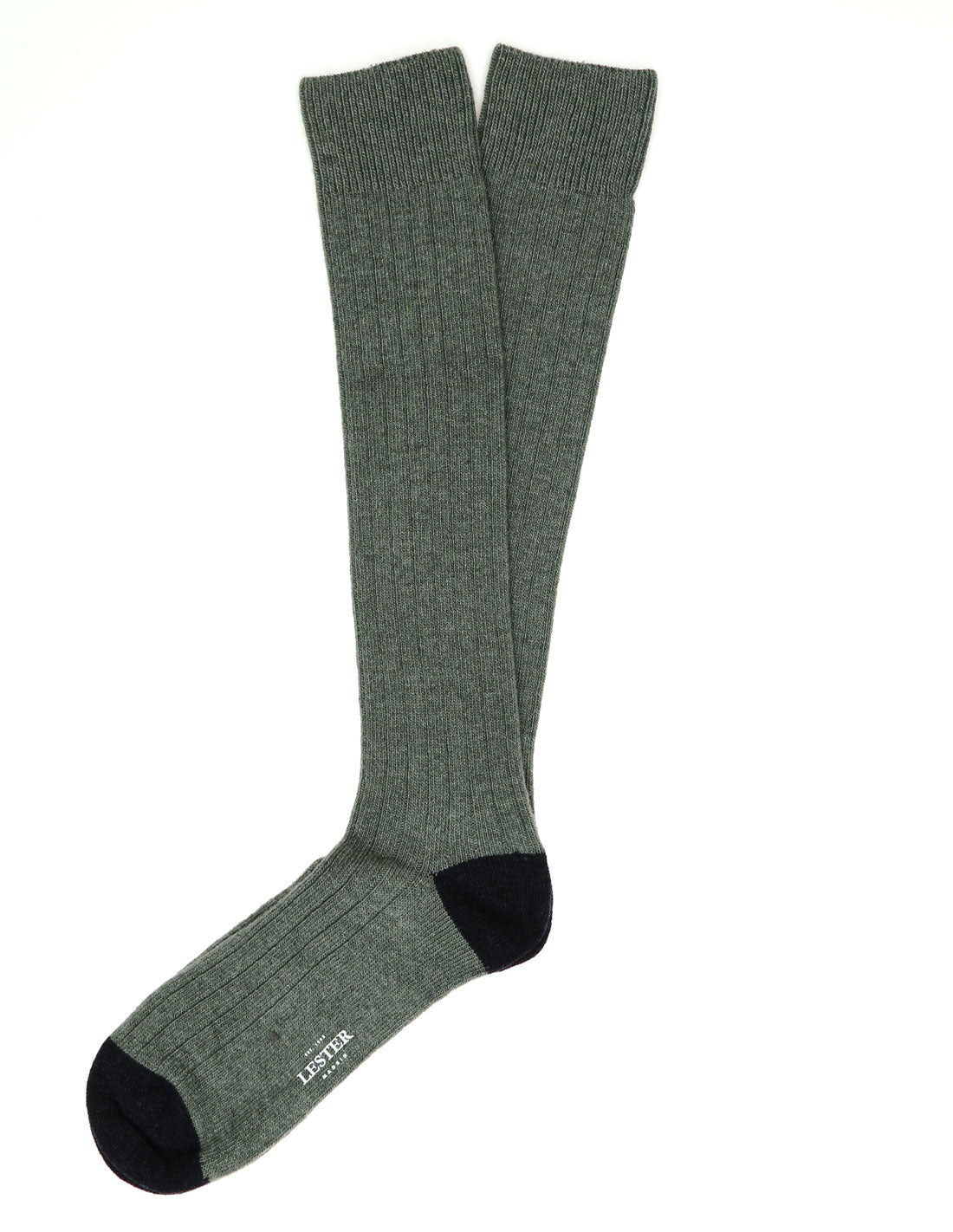 Calcetin lana cashmere liso puntera Verde medio