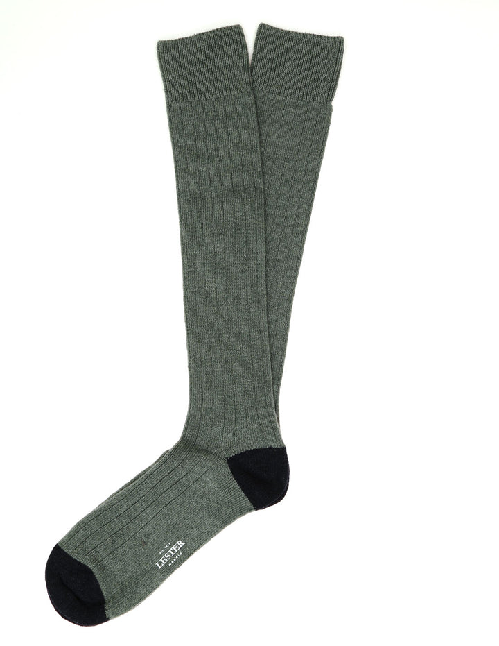 Calcetin lana cashmere liso puntera Verde medio