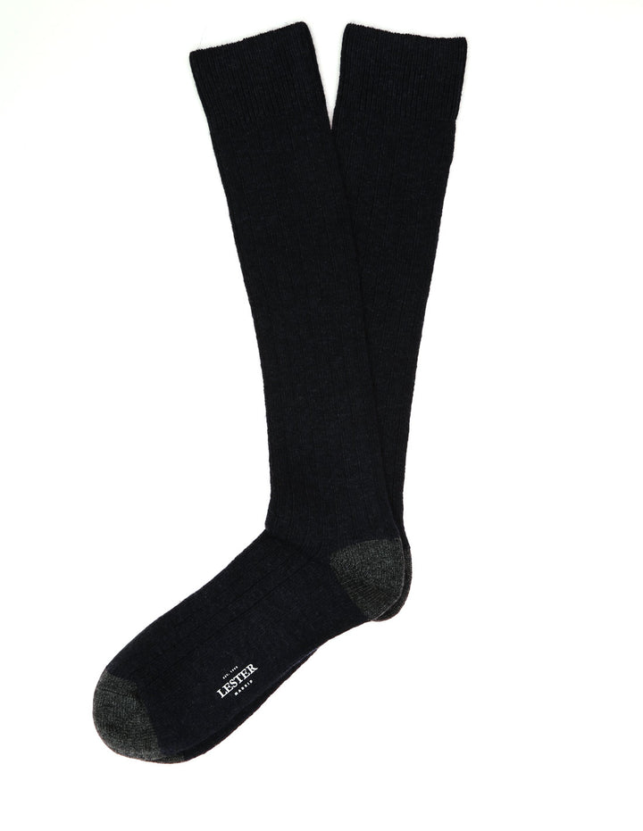 Calcetin lana cashmere liso puntera Azul marino