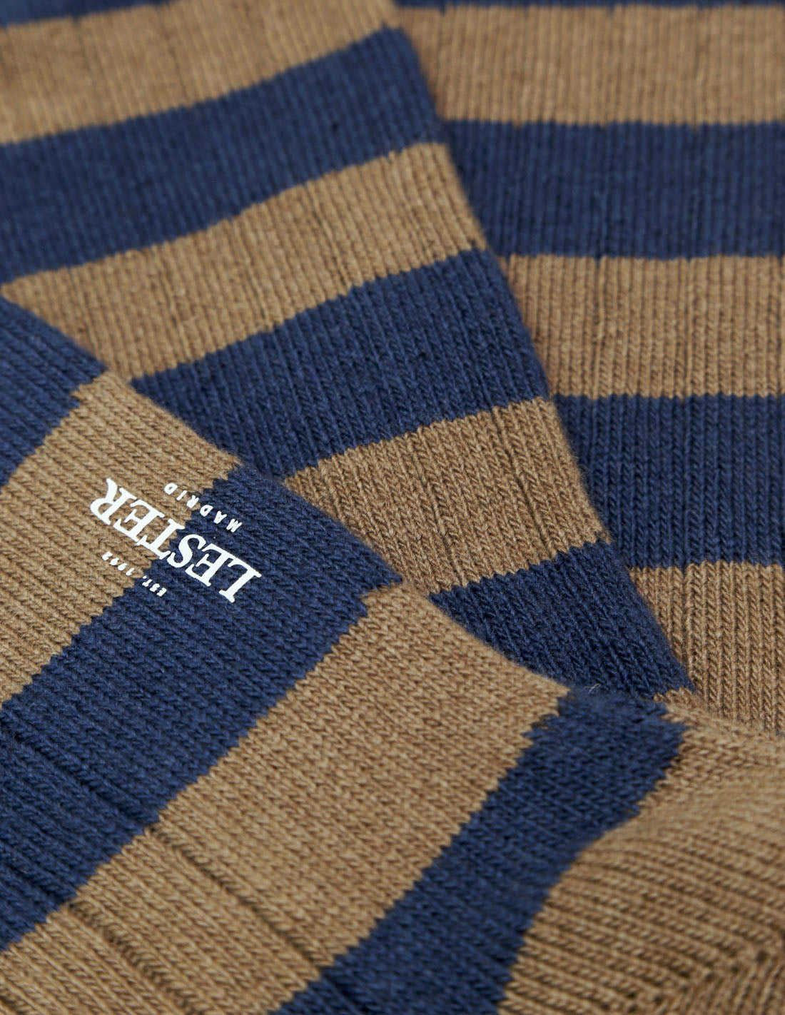 Calcetin lana cashmere rayas Marron/azul