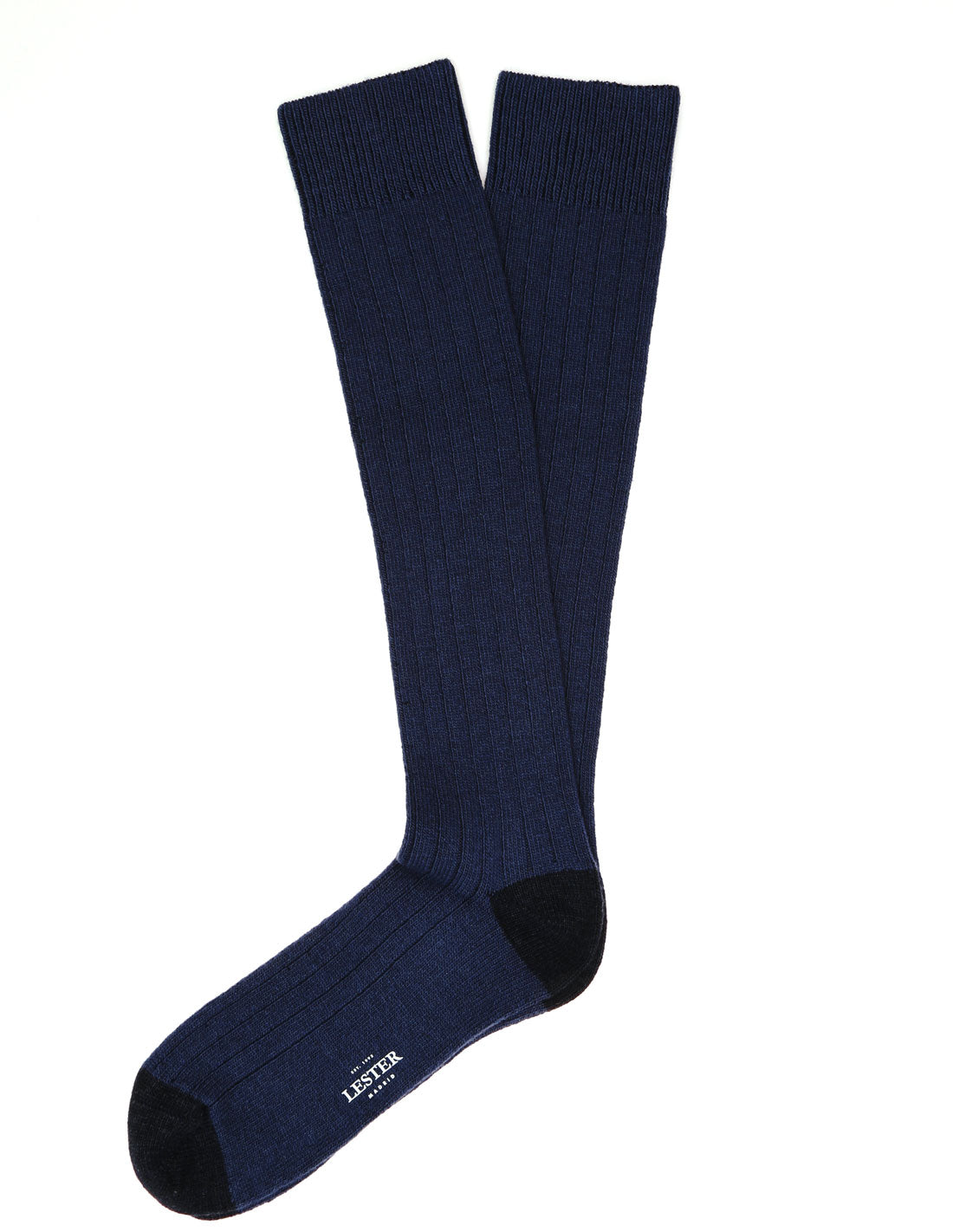 Calcetin lana cashmere liso puntera Azul medio