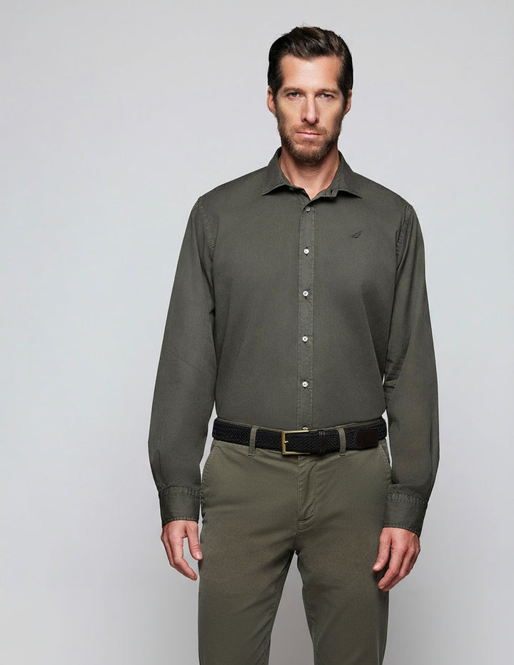 Camisa sarga tintada Verde oscuro
