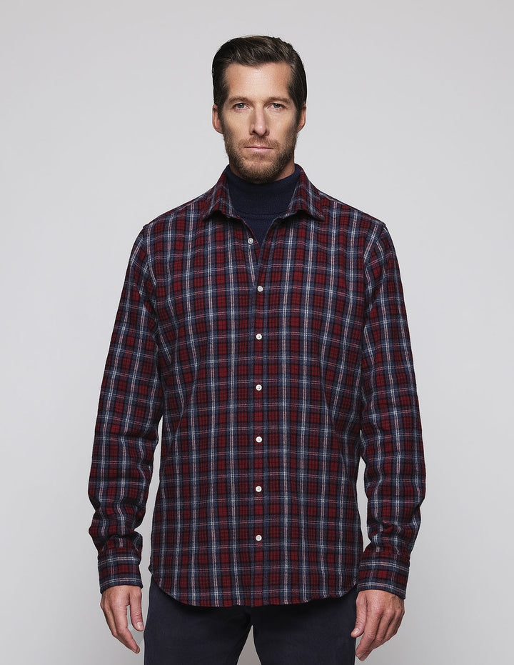 Camisa sport tartan bicolor Azul/burdeos